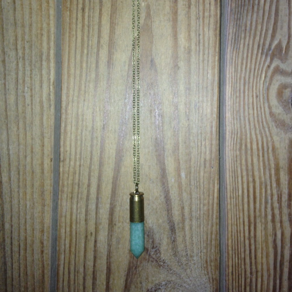 Hand crafted crystal and bullet shell necklace