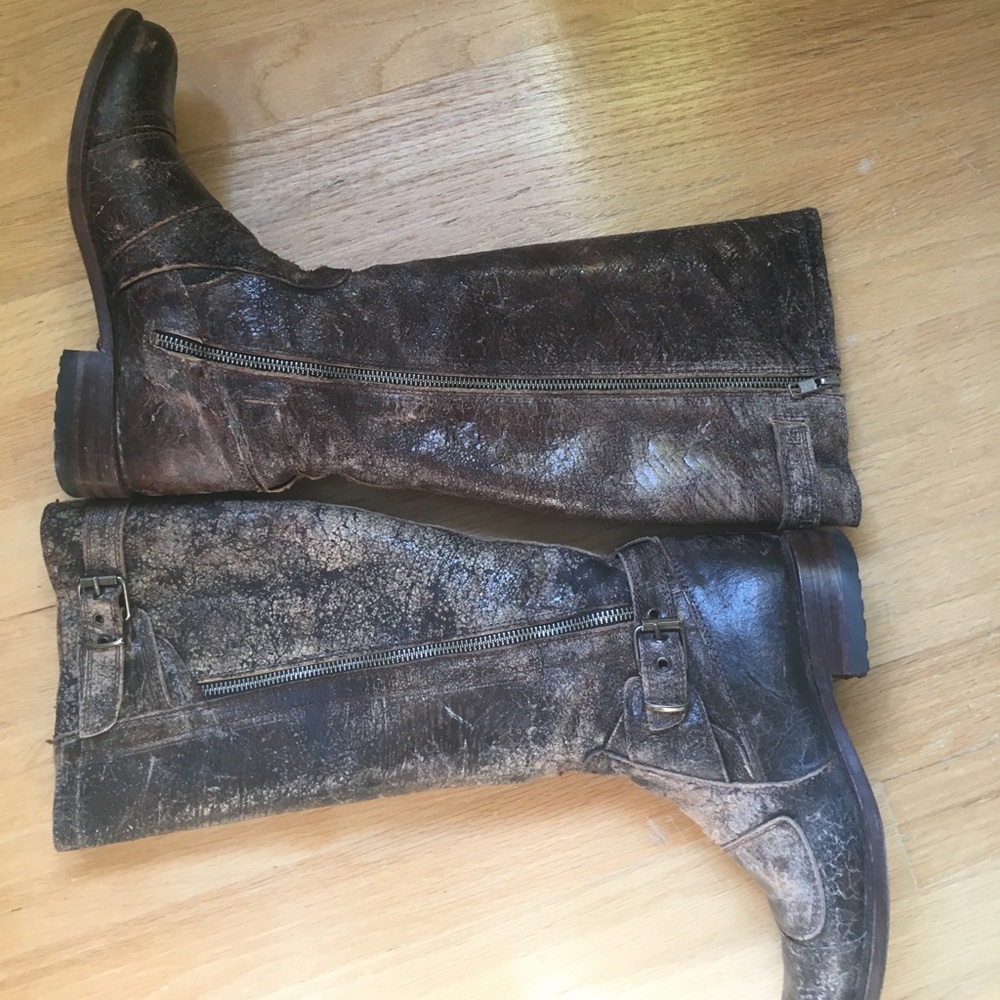 Distressed knee high riding boots