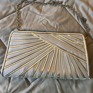 Silver clutch with chain strap