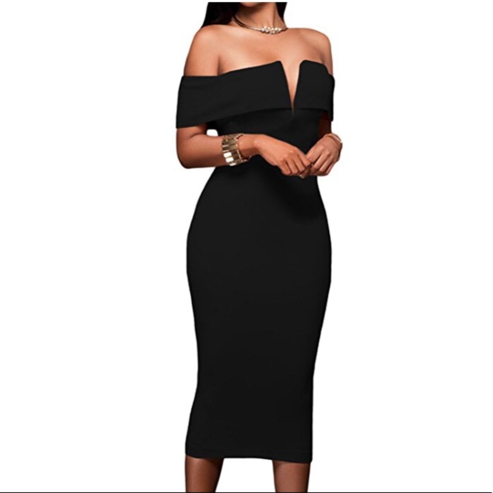 V-neck off the shoulder evening
