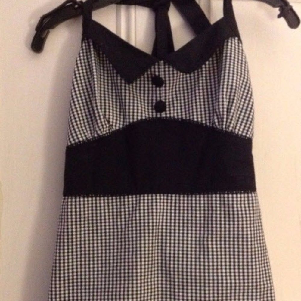 Black White Gingham Check Rockabilly Halter Top NW