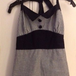 Black White Gingham Check Rockabilly Halter Top NW