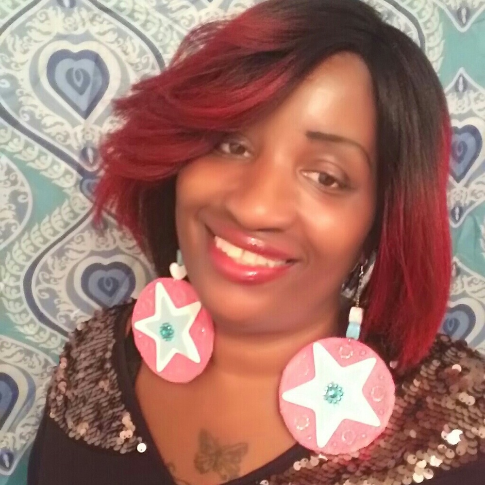 Pink n blue Power star earrings.