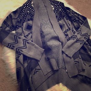 Grey Aztec print cardigan sweater