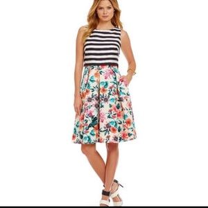 Eliza J Floral and Stripe Popover Dress