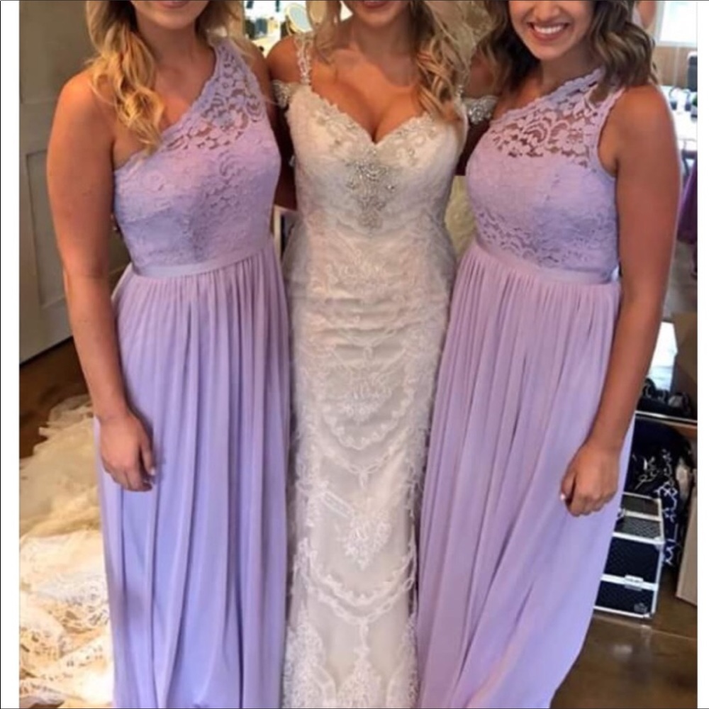 DAVID'S BRIDAL LACE ONE SHOULDER BRIDESMAIDS DRESS