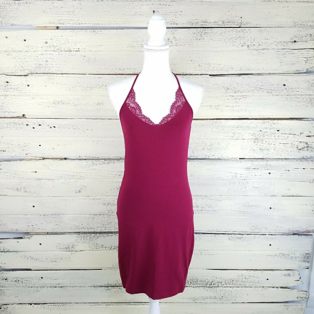 Express Maroon Bodycon Cami Dress Lace Sz Small
