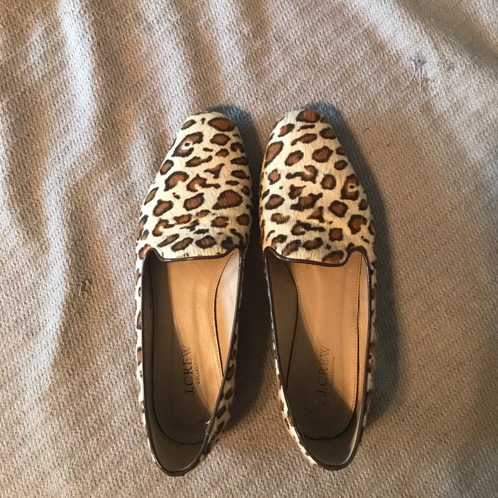 J. Crew Calf Hair Loafers in Leopard Print Size 8