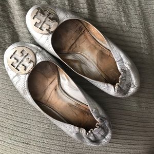 Tory Butch Reva Flat Silver