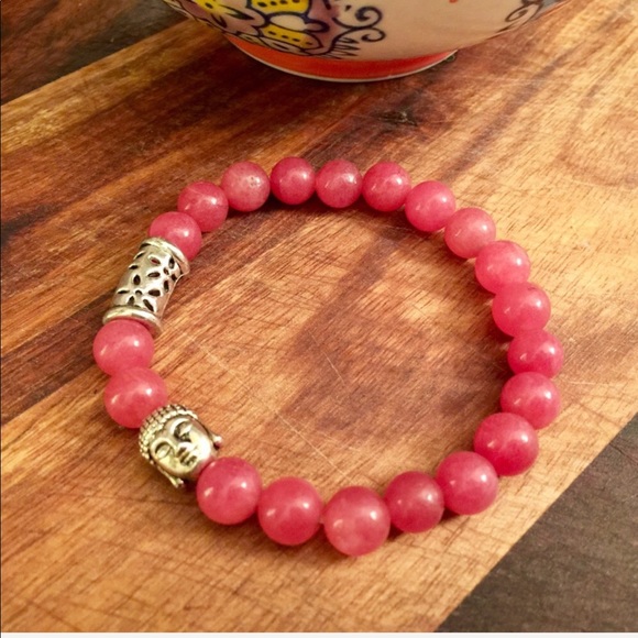 The Painted Jezebel Designs Jewelry - Rhodochrosite Buddha Stretch Bracelet