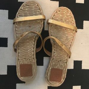 Tory Burch gold strapped espadrilles sandal