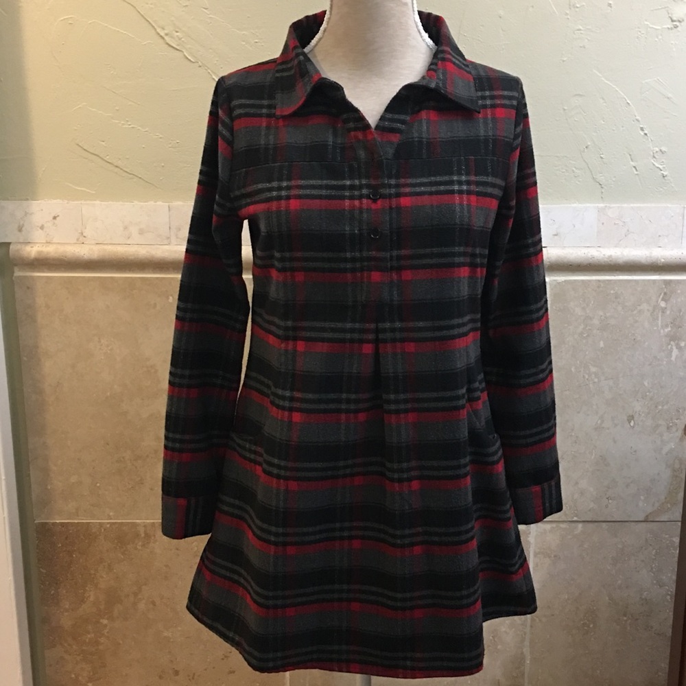 iimk Michel Klein Plaid Red Black VTG Shirt Dress