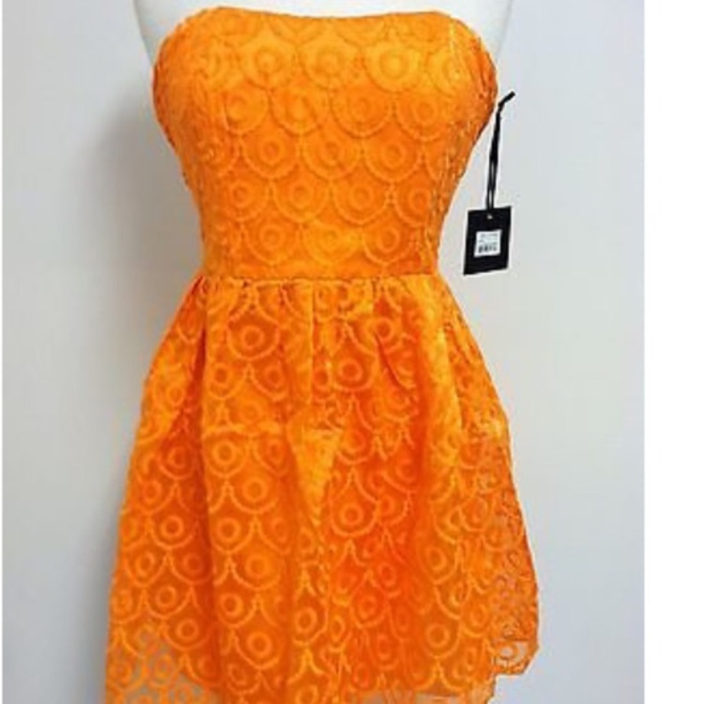 Orange Lace Strapless Dress