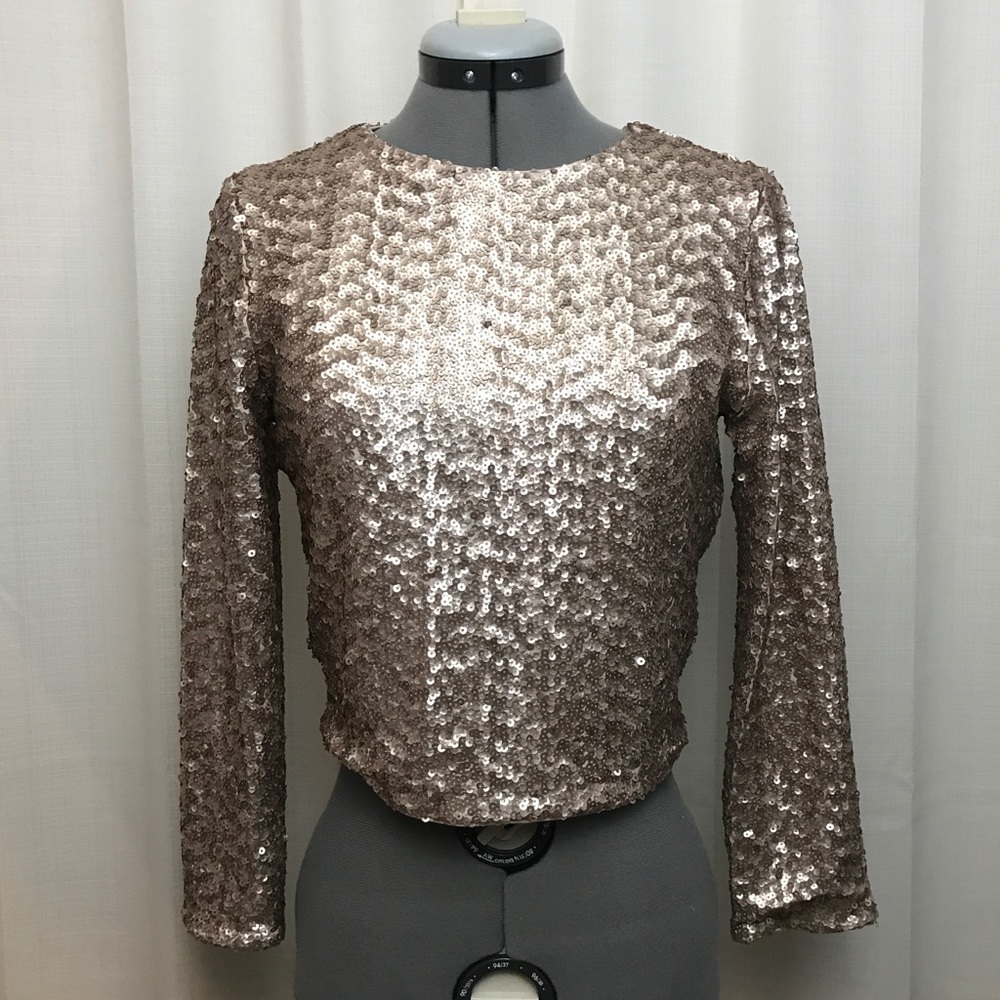 Alice and Olivia Sequin Long Sleeve Top