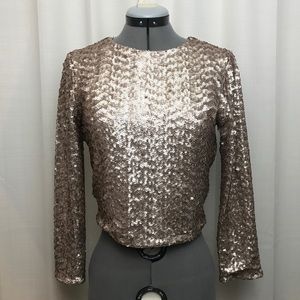 Alice and Olivia Sequin Long Sleeve Top