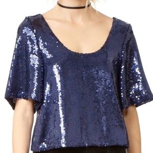 NEW FREE PEOPLE NIGHT FEVER SEQUIN NAVY BLUE TOP