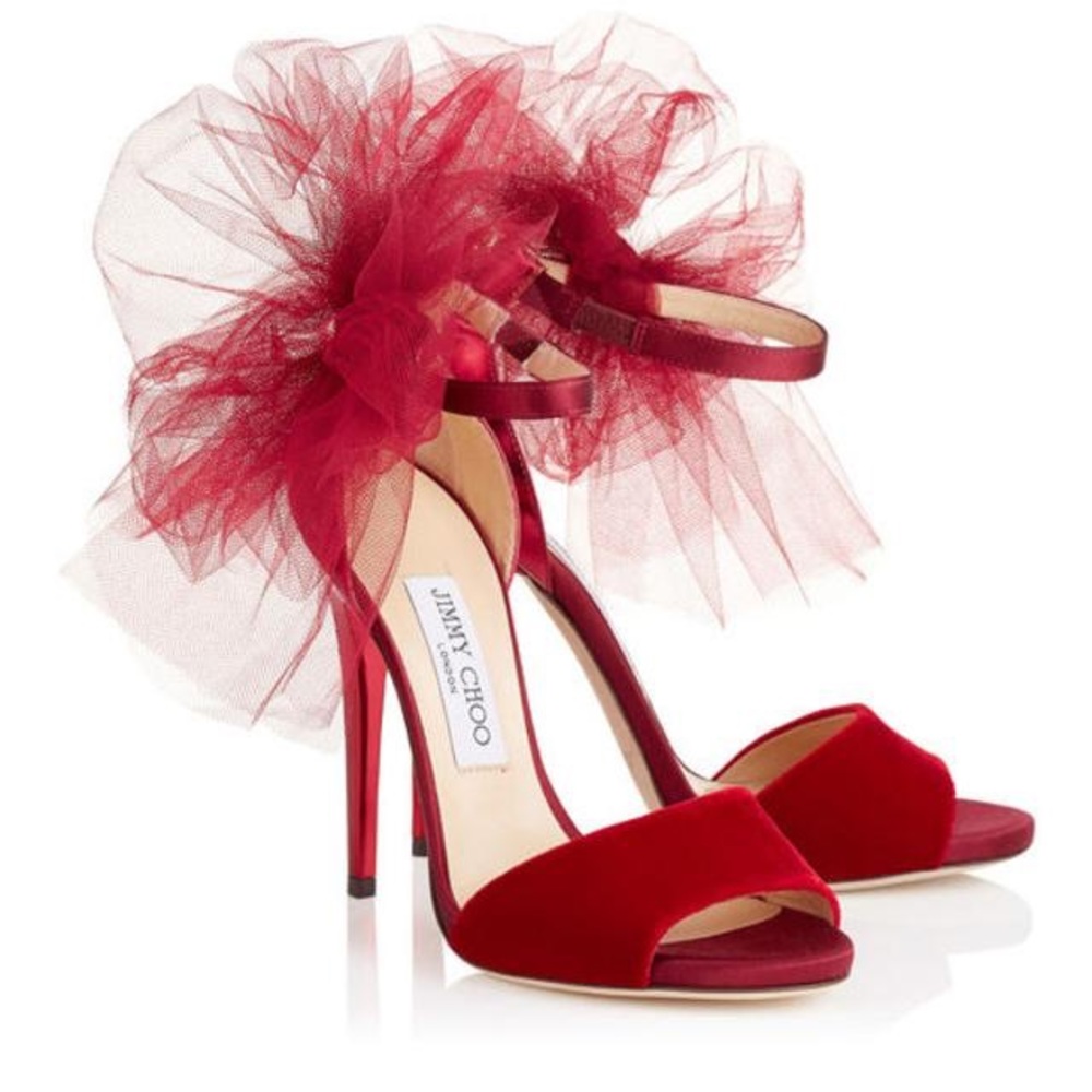 Authentic Jimmy Choo red velvet heel