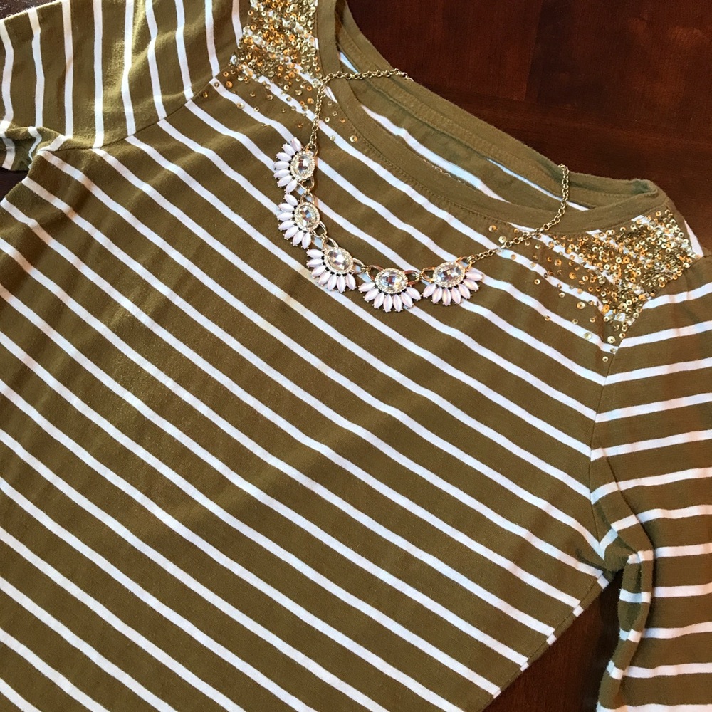 Green and White Striped Tee with Sparkle Details ✨