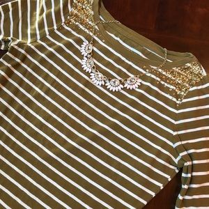Green and White Striped Tee with Sparkle Details ✨