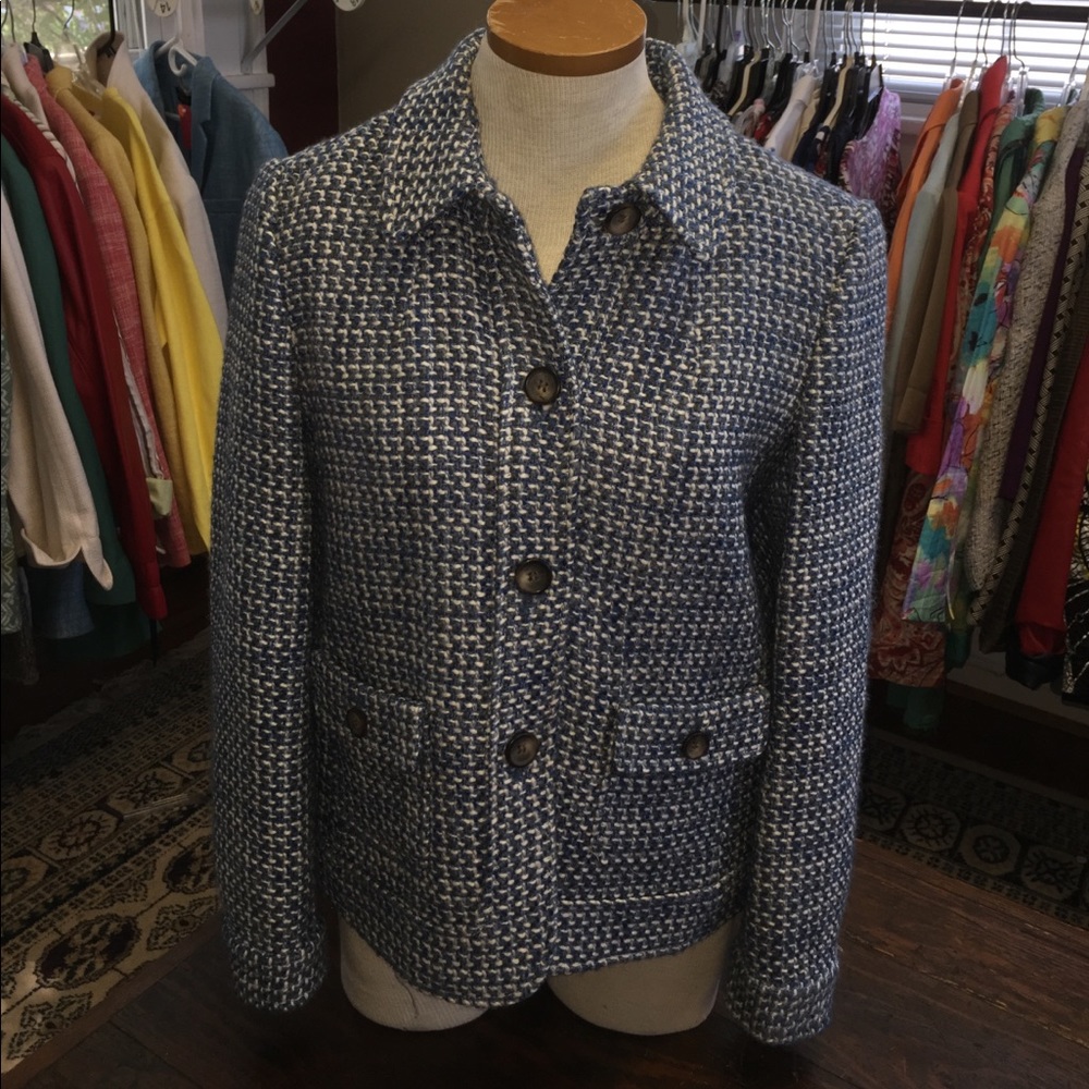 Talbots Tweed Blue and White  Wool Blend Jacket