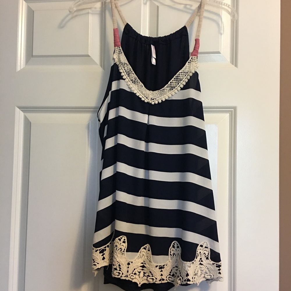 Xhilaration navy striped tank top