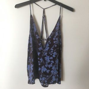 UO x Silence + Noise Blue Floral Low Cut Tank