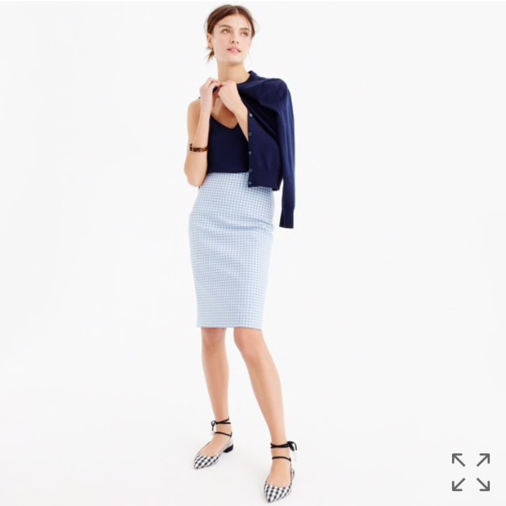 J.Crew No 2 Pencil Skirt in Gingham Stretch Cotton