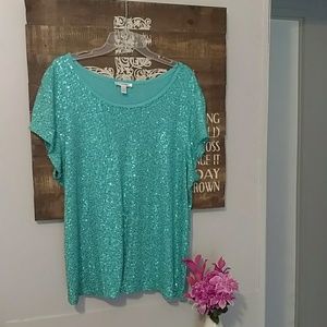 Teal sequin blouse