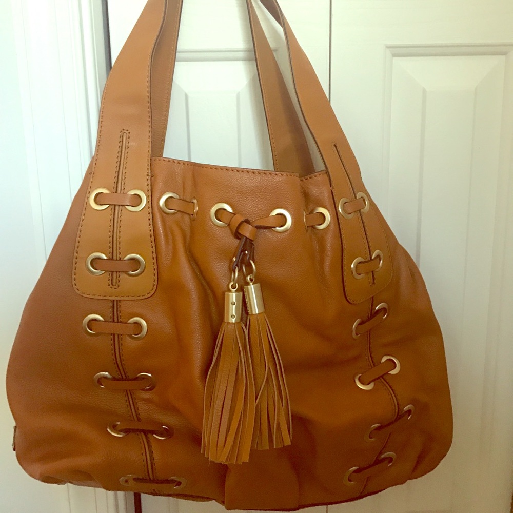 Large, Light Brown Leather Shoulder Bag