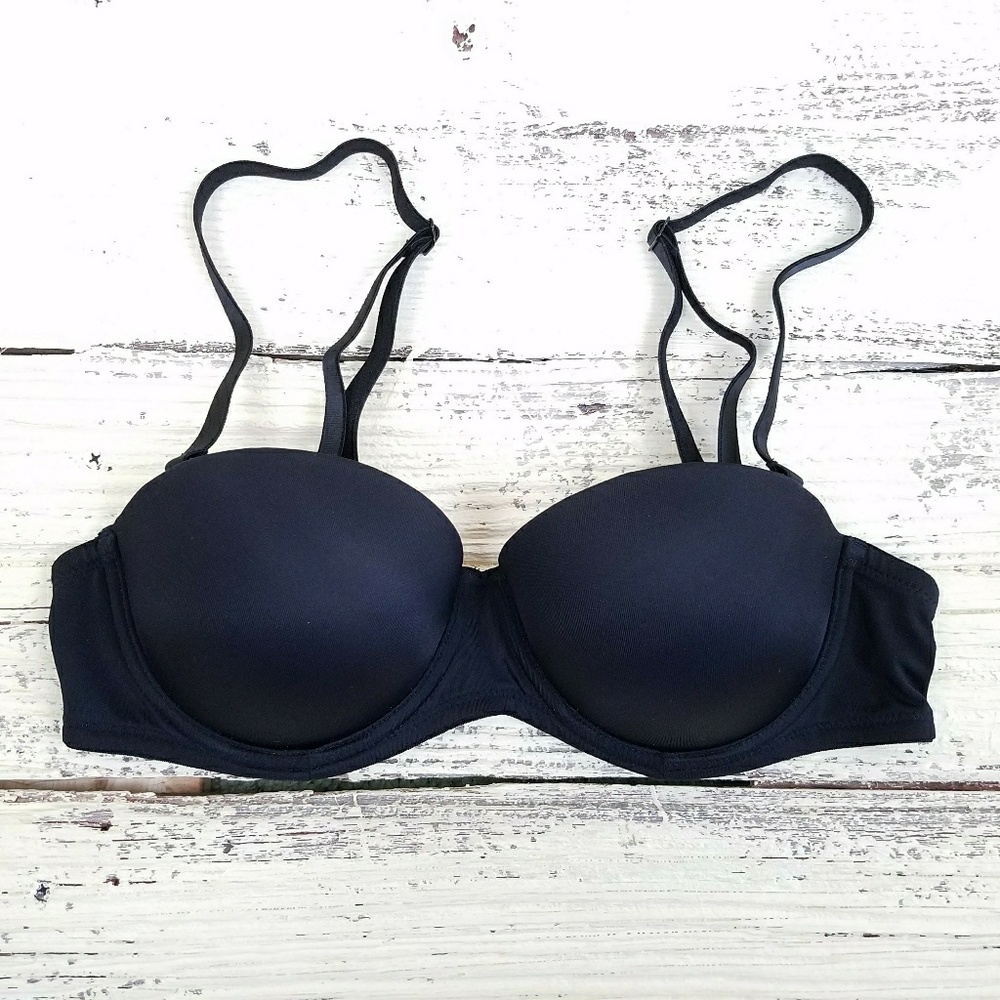 Victoria's Secret Pink Black Strapless Bra Sz 34B