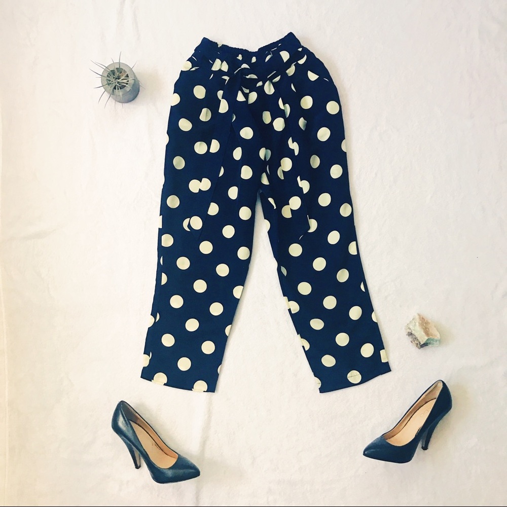 ⛵️ Navy Polka Dot Cropped Paper Bag Pants | XS