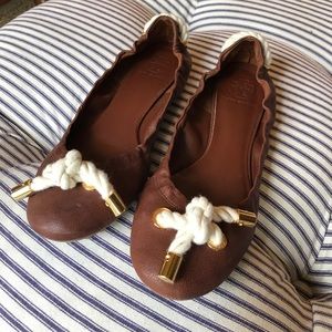 Tory Butch chestnut leather ballet flat. Size 8.