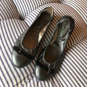 Tods pewter leather flats. Size 8.