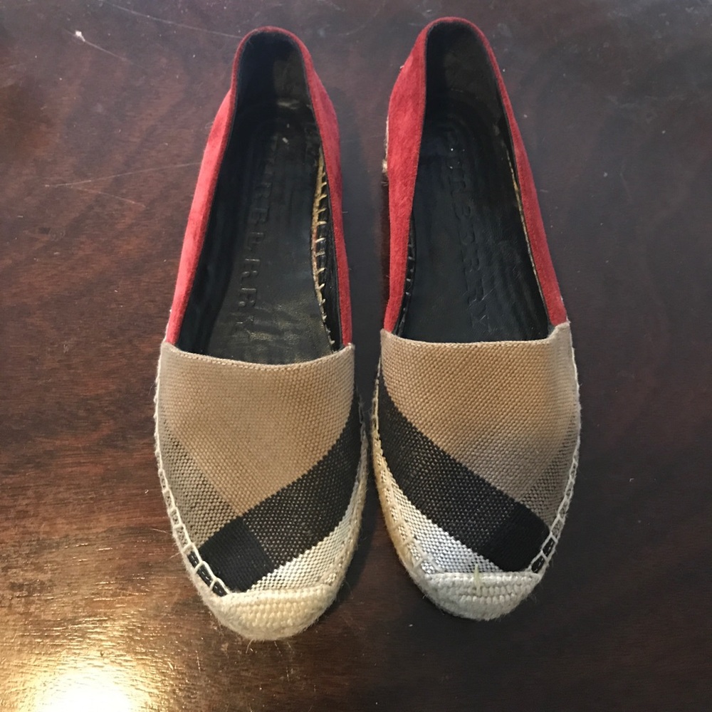 Burberry Check Canvas Suede Espadrille Flat