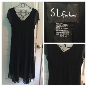 S L Fashions black dress w/ embellishments Size 14