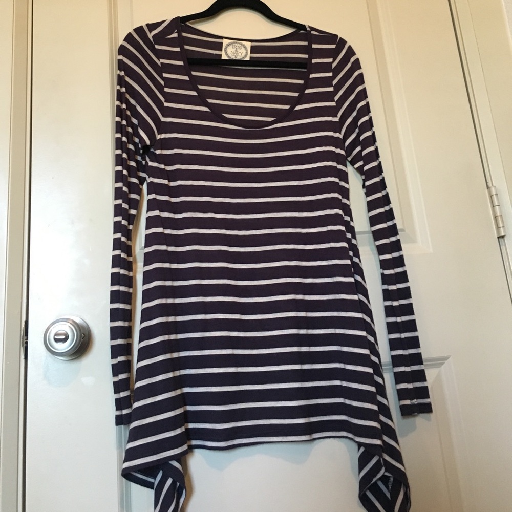 Blue & White Striped Long Sleeve Top