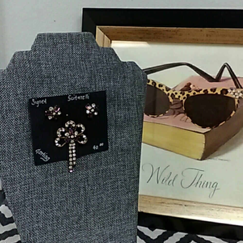 Signed antique brooch and earrings.