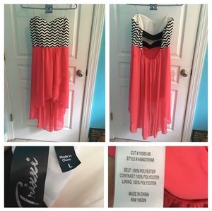 Strapless black white coral colored dress Size L