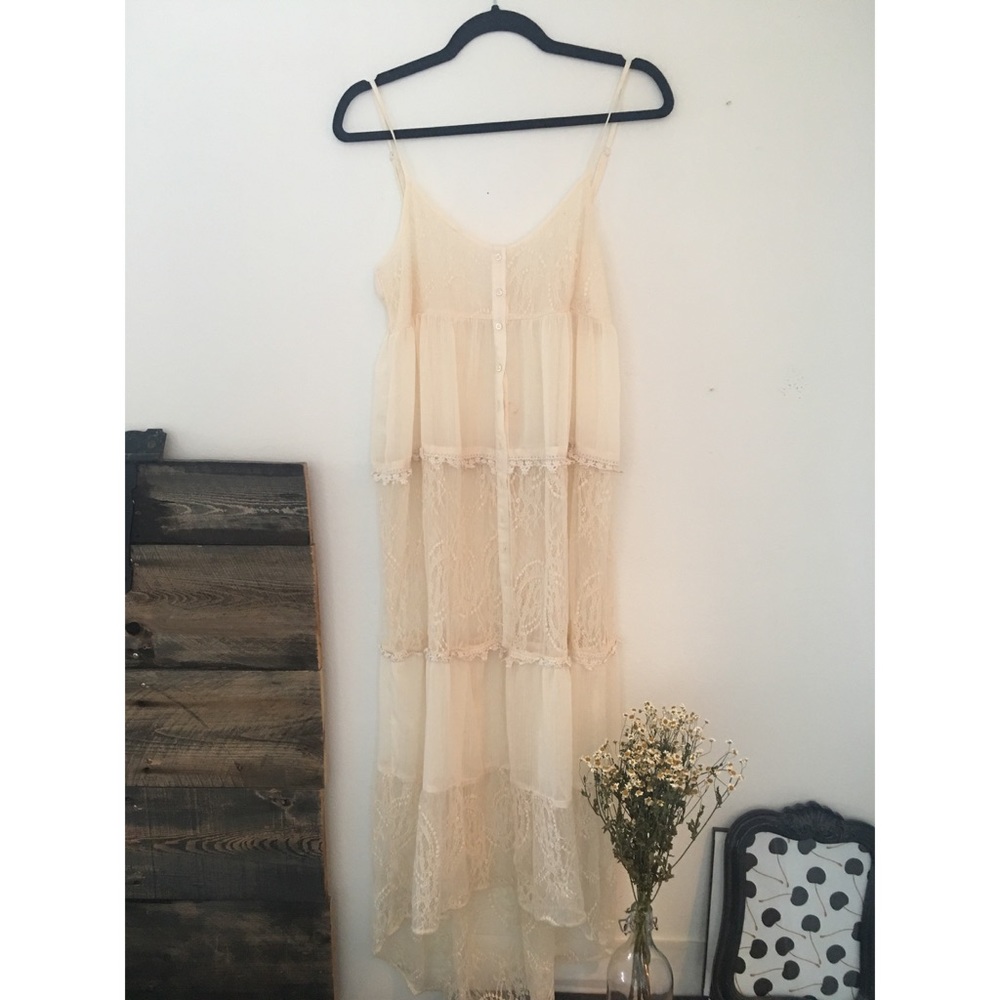 Coco +Jameson cream lace sheer dress/throw over
