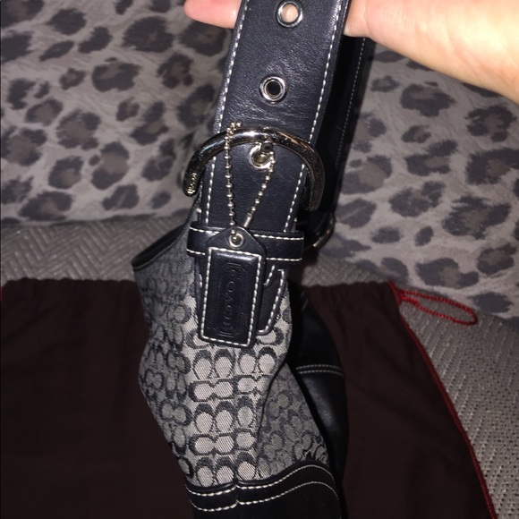 Coach Hobo Bag w/ Black Leather, Classic C Pattern - Picture 4 of 6