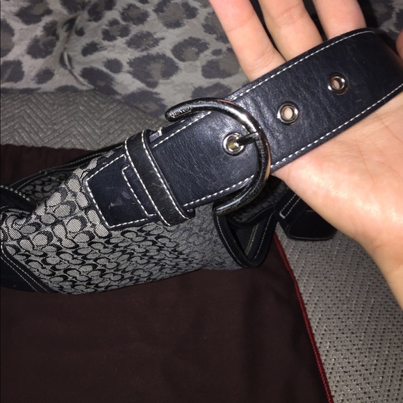 Coach Hobo Bag w/ Black Leather, Classic C Pattern - Picture 5 of 6