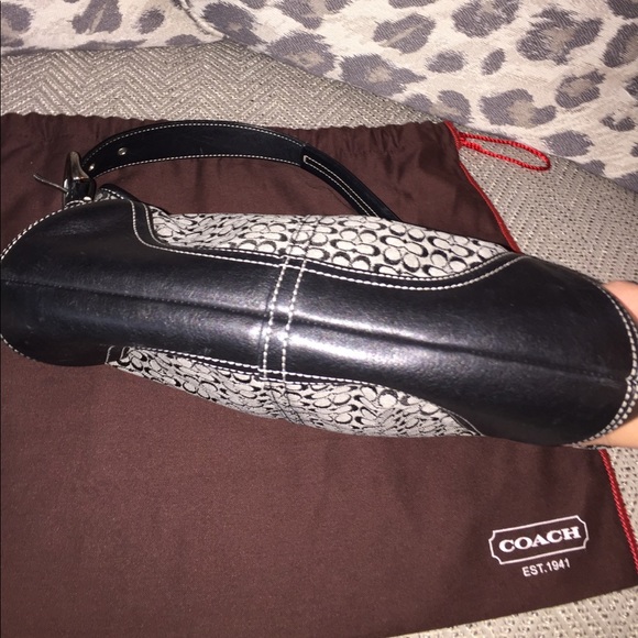 Coach Hobo Bag w/ Black Leather, Classic C Pattern - Picture 6 of 6