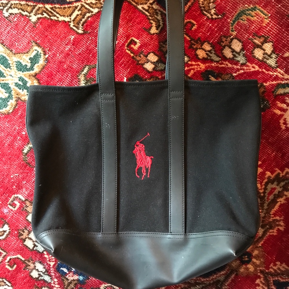 Ralph Lauren Big Pony canvas tote black w red logo