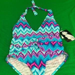 Women's Deep Plunge Halter One-Piece Swimsuit