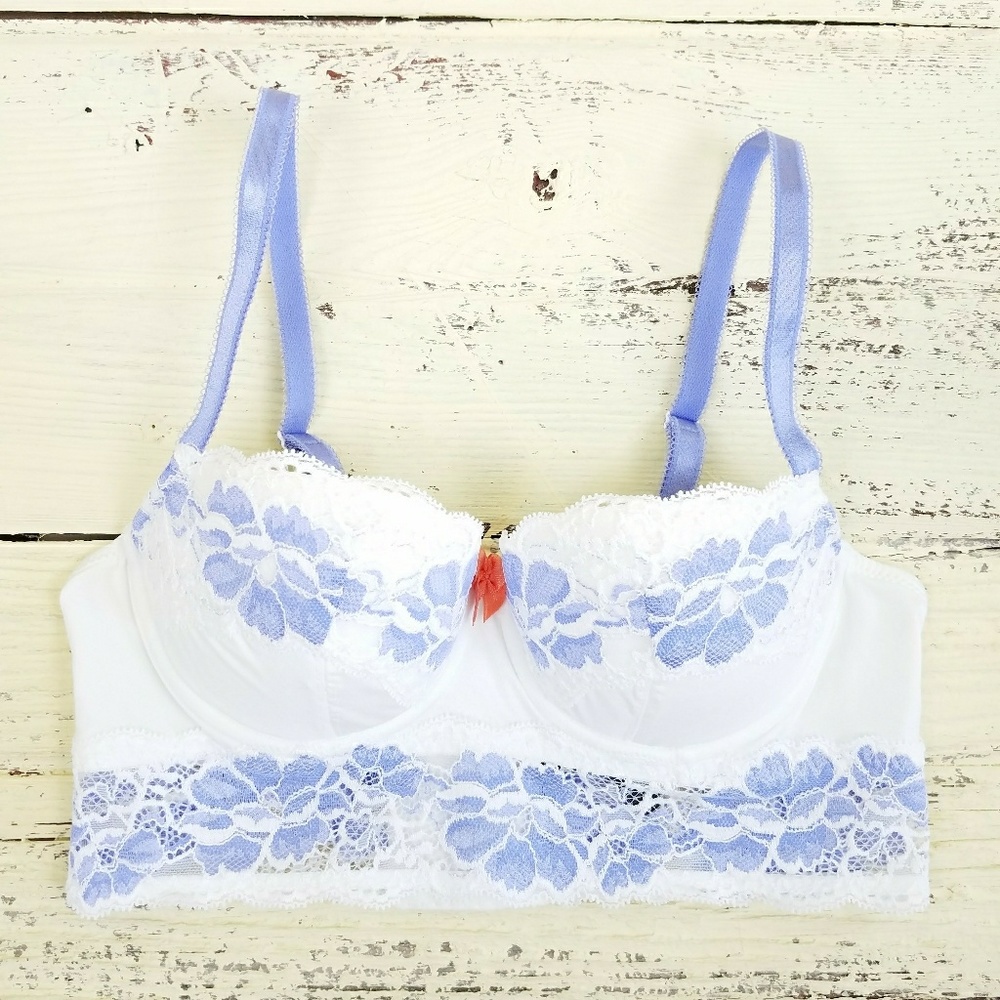 Adore Me Purple White Lace Balconette Bra 34A