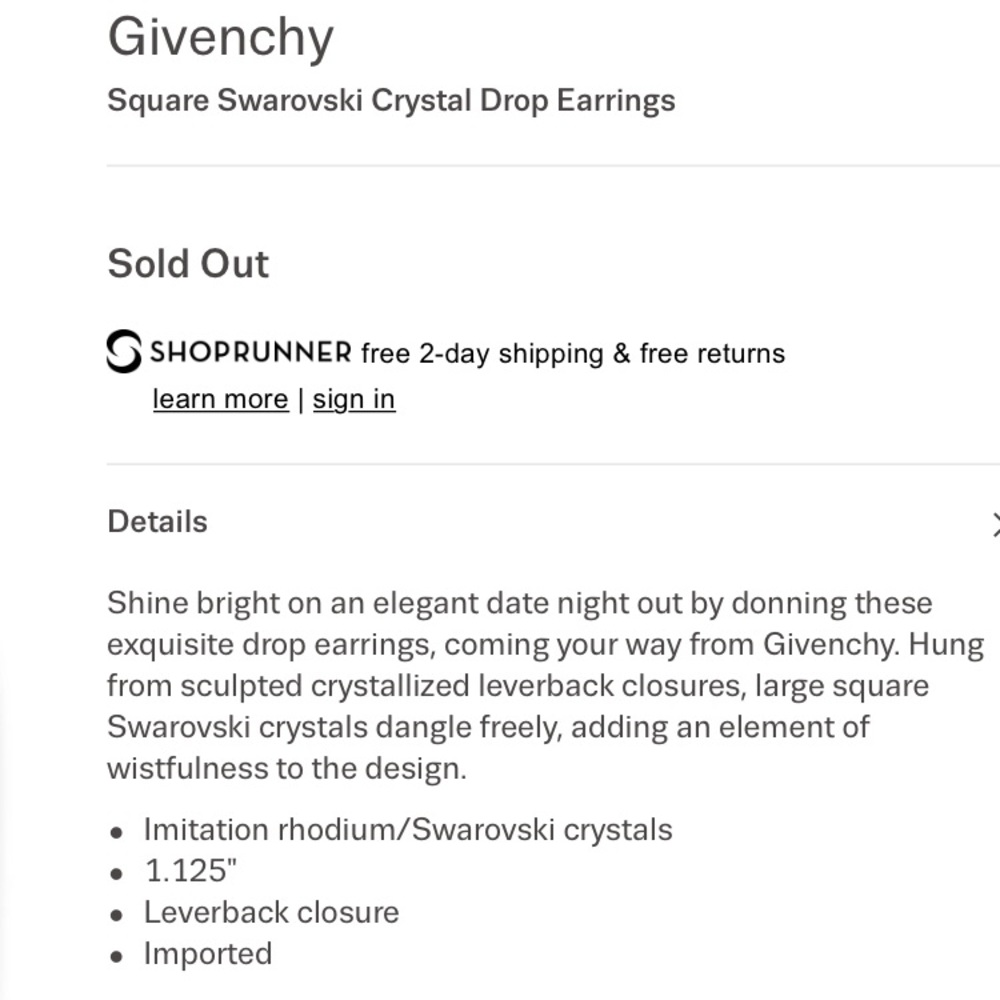 Givenchy Metallic Swarovski Crystal Drop Earrings - Picture 6 of 6