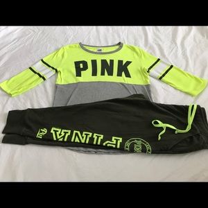 HOLD. VS Green shirt and sweats set. Great Cond.