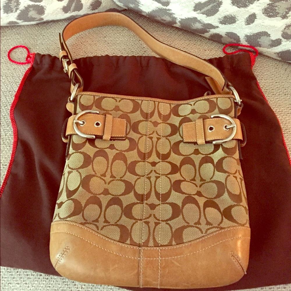 Coach Signature C Shoulder Bag w/ Tan Leather