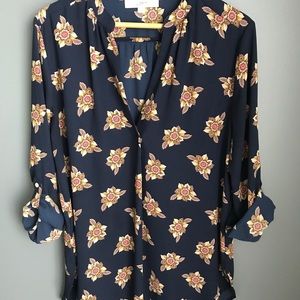 ANN Taylor Loft Drapey Tunic in Navy Print