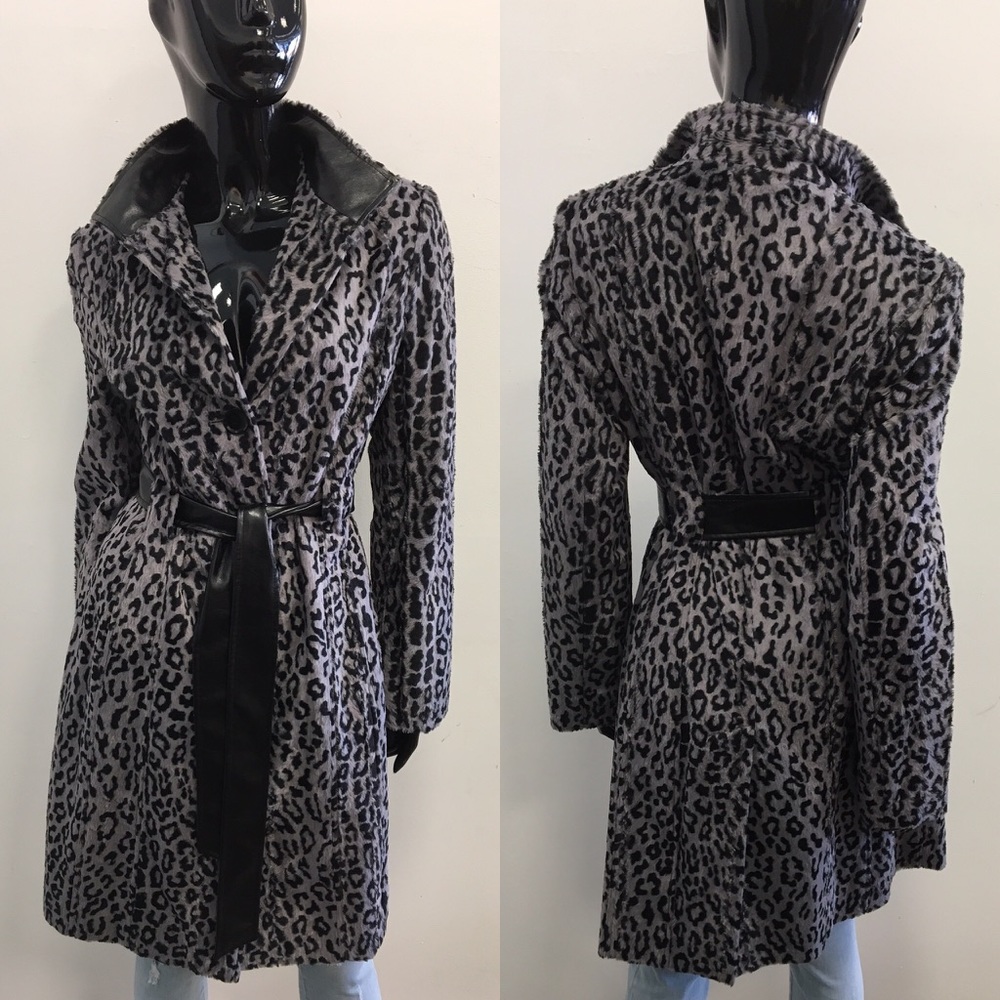 Via Spiga Faux Fur Leopard Trench Coat